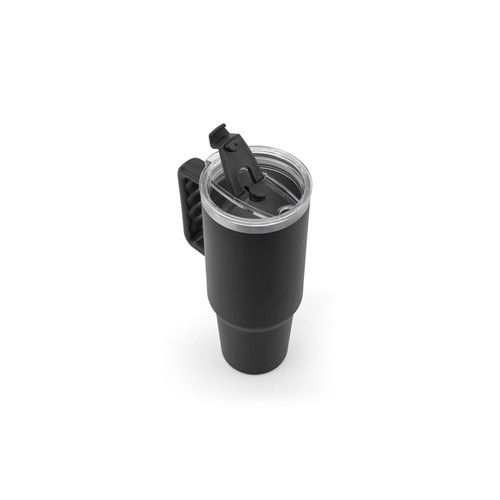 black JOYNER XL. Vaso de viaje grande de acero inoxidable (91 % reciclado) con aislamiento al vacío de doble pared y acabado mate de 1300 ml