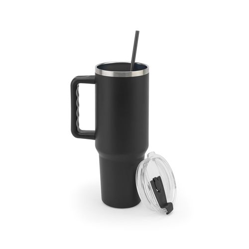 JOYNER XL. Vaso de viaje grande de acero inoxidable (91 % reciclado) con aislamiento al vacío de doble pared y acabado mate de 1300 ml