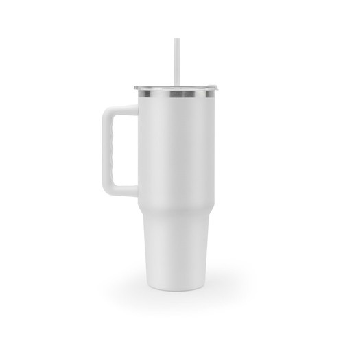 white JOYNER XL. Vaso de viaje grande de acero inoxidable (91 % reciclado) con aislamiento al vacío de doble pared y acabado mate de 1300 ml