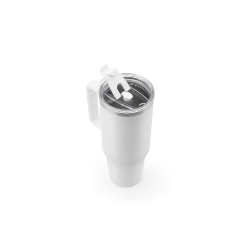white JOYNER XL. Vaso de viaje grande de acero inoxidable (91 % reciclado) con aislamiento al vacío de doble pared y acabado mate de 1300 ml
