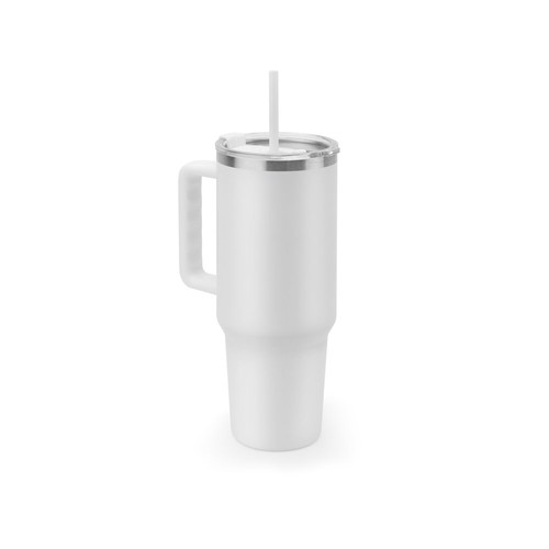 white JOYNER XL. Vaso de viaje grande de acero inoxidable (91 % reciclado) con aislamiento al vacío de doble pared y acabado mate de 1300 ml