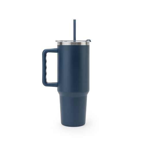 azul marino JOYNER XL. Vaso de viaje grande de acero inoxidable (91 % reciclado) con aislamiento al vacío de doble pared y acabado mate de 1300 ml