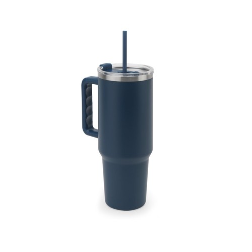 azul marino JOYNER XL. Vaso de viaje grande de acero inoxidable (91 % reciclado) con aislamiento al vacío de doble pared y acabado mate de 1300 ml