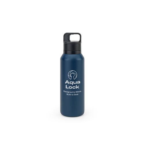 azul marino NICKLAUS. Botella de acero inoxidable (91 % reciclado) con aislamiento al vacío de doble pared de 590 ml