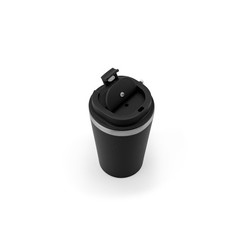 black SPITZ. Vaso de viaje de acero inoxidable (90 % reciclado) y pared exterior de PP, con acabado mate 440 ml