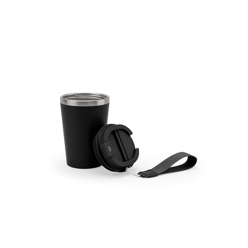 black SPITZ. Vaso de viaje de acero inoxidable (90 % reciclado) y pared exterior de PP, con acabado mate 440 ml