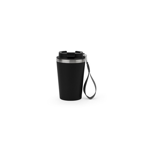 black SPITZ. Vaso de viaje de acero inoxidable (90 % reciclado) y pared exterior de PP, con acabado mate 440 ml
