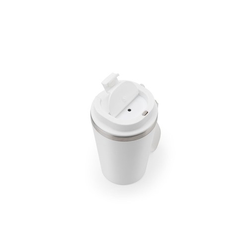 white SPITZ. Vaso de viaje de acero inoxidable (90 % reciclado) y pared exterior de PP, con acabado mate 440 ml