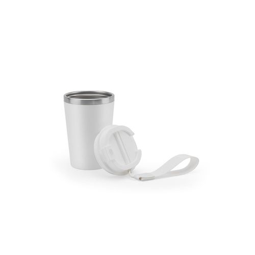 white SPITZ. Vaso de viaje de acero inoxidable (90 % reciclado) y pared exterior de PP, con acabado mate 440 ml