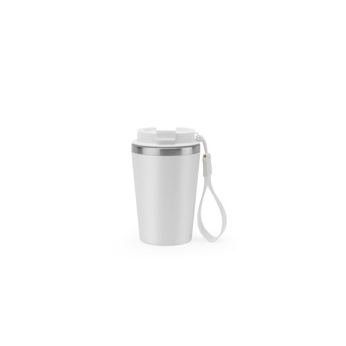 white SPITZ. Vaso de viaje de acero inoxidable (90 % reciclado) y pared exterior de PP, con acabado mate 440 ml
