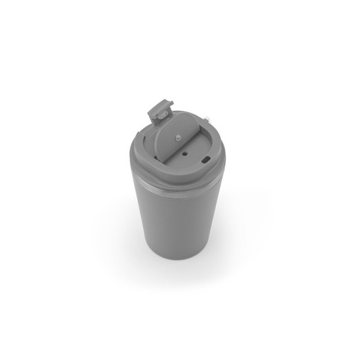 gray SPITZ. Vaso de viaje de acero inoxidable (90 % reciclado) y pared exterior de PP, con acabado mate 440 ml
