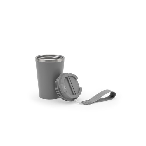 gray SPITZ. Vaso de viaje de acero inoxidable (90 % reciclado) y pared exterior de PP, con acabado mate 440 ml