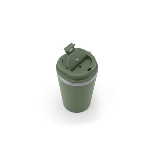 verde militar SPITZ. Vaso de viaje de acero inoxidable (90 % reciclado) y pared exterior de PP, con acabado mate 440 ml