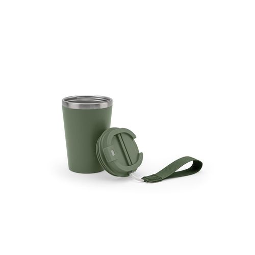 verde militar SPITZ. Vaso de viaje de acero inoxidable (90 % reciclado) y pared exterior de PP, con acabado mate 440 ml