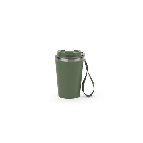 verde militar SPITZ. Vaso de viaje de acero inoxidable (90 % reciclado) y pared exterior de PP, con acabado mate 440 ml