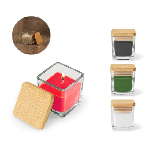 ESSENCE. VELA PERFUMADA DE 50 G EN VASO DE CRISTAL CON TAPA DE BAMBÚ
