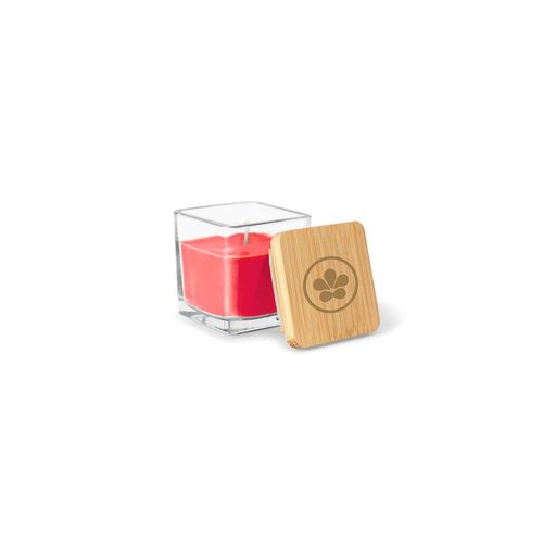 red ESSENCE. Vela perfumada de 50 g en vaso de cristal con tapa de bambú