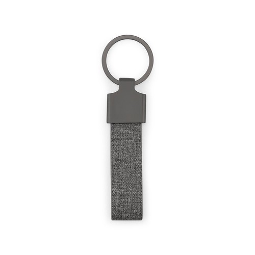 gris oscuro RAVEN. Llavero rectangular de metal y PET reciclado (30 % reciclado)