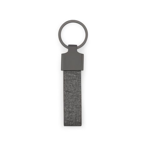 gris oscuro RAVEN. Llavero rectangular de metal y PET reciclado (30 % reciclado)