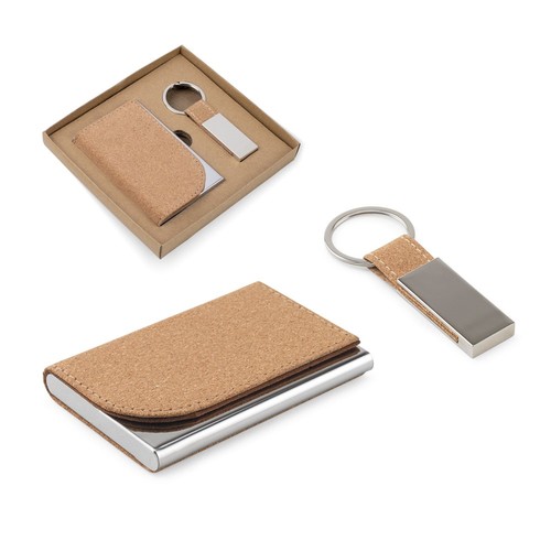 GOSLING. Set compuesto por un tarjetero y un llavero, ambos de metal y corcho, Merchandising, artículos personalizados para tu promoción de marca