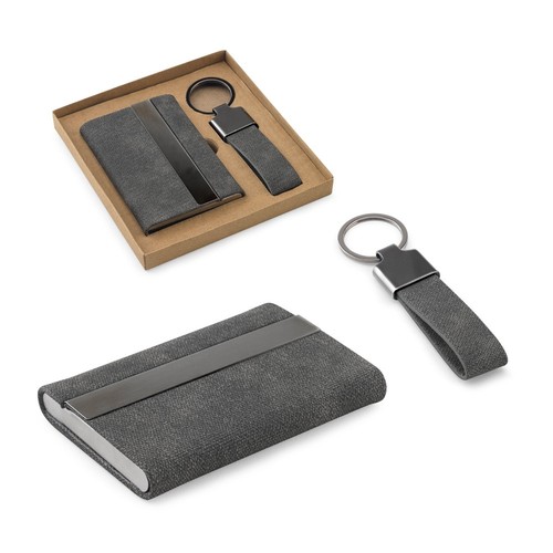 VAUGHN. Set compuesto por un tarjetero y un llavero, ambos de metal y poliéster reciclado (30 % reciclado - rPET), Merchandising, artículos personalizados para tu promoción de marca