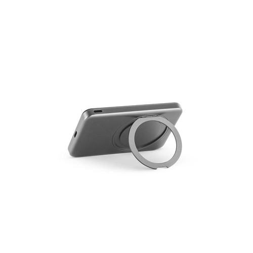 gris oscuro WARSHEL 5. Batería externa magnética de 5000 mAh con cargador inalámbrico ultrarrápido de 15 W en ABS reciclado (100 % rABS) y soporte