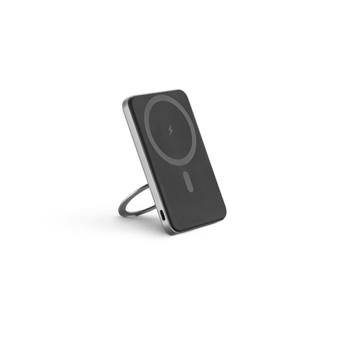 gris oscuro WARSHEL 5. Batería externa magnética de 5000 mAh con cargador inalámbrico ultrarrápido de 15 W en ABS reciclado (100 % rABS) y soporte
