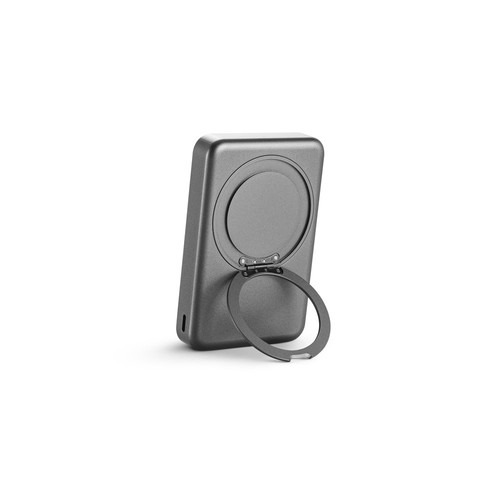 gris oscuro WARSHEL 10. Batería externa magnética de 10 000 mAh con cargador inalámbrico ultrarrápido de 15 W en ABS reciclado (100 % rABS) y soporte