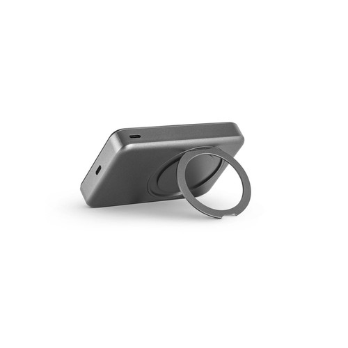 gris oscuro WARSHEL 10. Batería externa magnética de 10 000 mAh con cargador inalámbrico ultrarrápido de 15 W en ABS reciclado (100 % rABS) y soporte