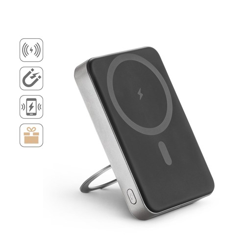 WARSHEL 10. BATERÍA EXTERNA MAGNÉTICA DE 10 000 MAH CON CARGADOR INALÁMBRICO ULTRARRÁPIDO DE 15 W EN ABS RECICLADO (100 % RABS) Y SOPORTE