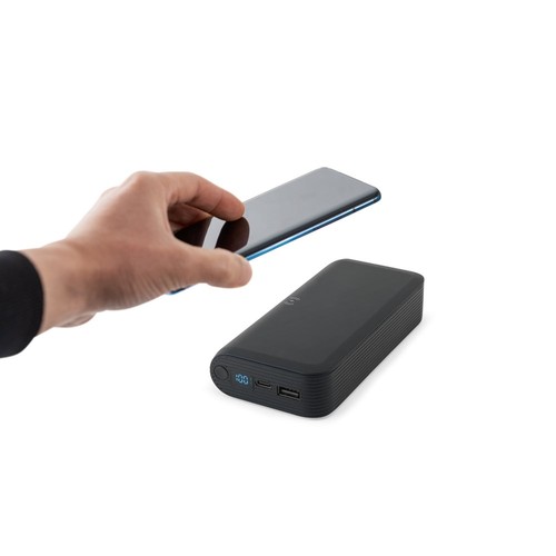 black BECKER 20. Batería externa de 20 000 mAh en ABS reciclado (100 % rABS) con cargador inalámbrico ultrarrápido de 15 W
