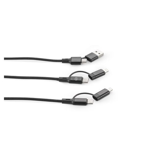 black BERTOZZI. Cable USB súper rápido 6 en 1 de aluminio y PET reciclado
