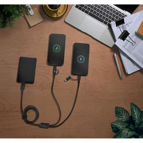 black BERTOZZI. Cable USB súper rápido 6 en 1 de aluminio y PET reciclado