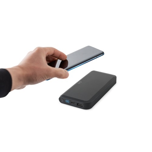 black BECKER 10. Batería externa de 10 000 mAh en ABS reciclado (100 % rABS) con cargador inalámbrico ultrarrápido de 15 W