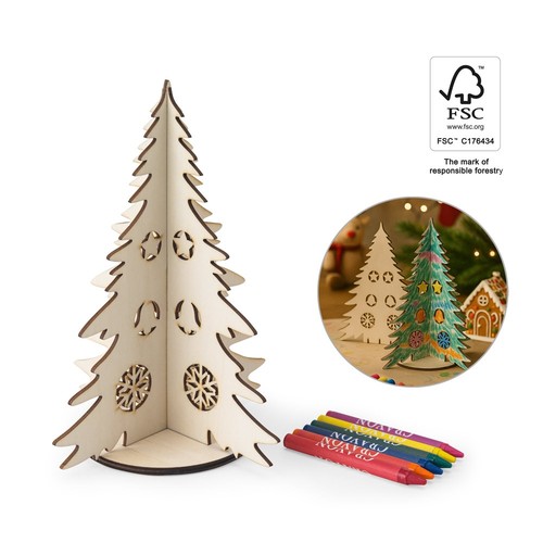 PINERY. Arbre de Noël en bois pliable à colorier, RIONDET SERIPUB, EYBENS