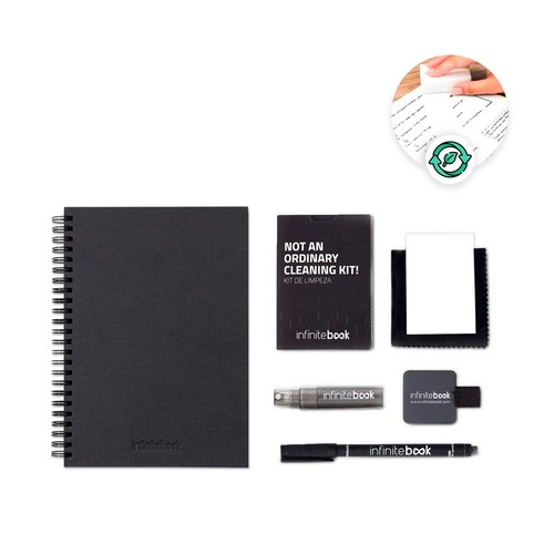 STARTER KIT INFINITEBOOK A5 PLANNER TEXTURE. Kit compuesto por «Infinitebook» con tapa dura, 1 kit de limpieza, 1 rotulador y 1 soporte para bolígrafo, Merchandising, artículos personalizados para tu promoción de marca