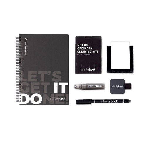 STARTER KIT INFINITEBOOK. Kit « Infinitebook » à couverture rigide, 1 kit de nettoyage, 1 marqueur et 1 porte-stylo à bille - 5
