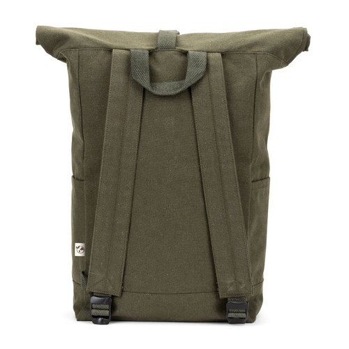 verde oscuro SAINT. Mochila enrollable de algodón reciclado y poliéster reciclado (380 g/m²)