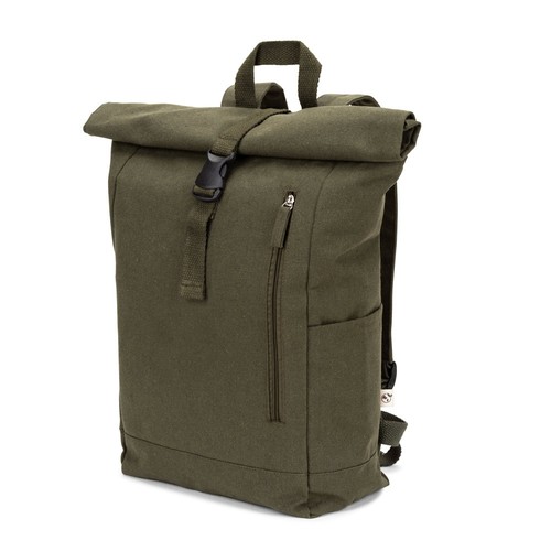 verde oscuro SAINT. Mochila enrollable de algodón reciclado y poliéster reciclado (380 g/m²)