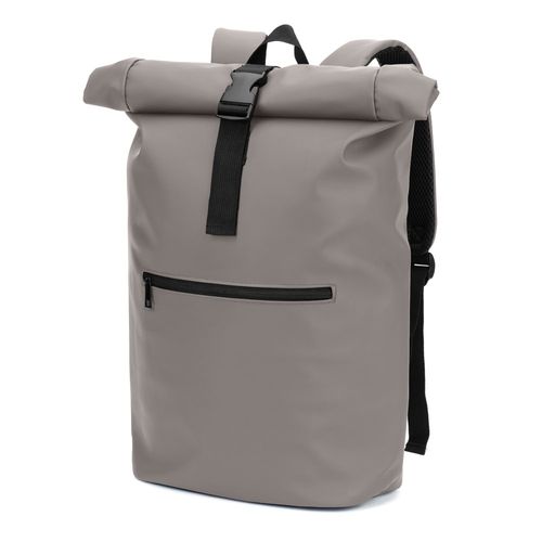 gray PORTLAND. Mochila enrollable de PU con bolsillo para portátil de 16