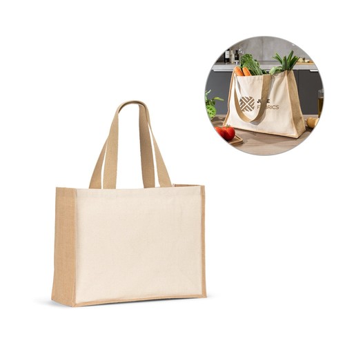 HELSINQUE. Bolsa de lona (320 g/m²), con fondo y laterales en yute laminado (350 g/m²) en tonos naturales, Merchandising, artículos personalizados para tu promoción de marca