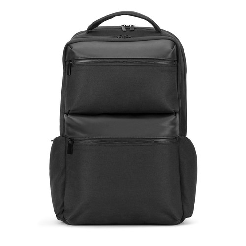 black COPENHAGEN. Mochila de sarga reciclada repelente al agua con dos grandes bolsillos delanteros de 17'3 pulgadas