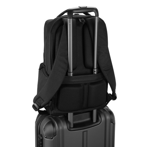 black COPENHAGEN. Mochila de sarga reciclada repelente al agua con dos grandes bolsillos delanteros de 17'3 pulgadas