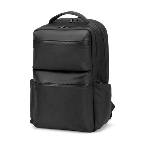 black COPENHAGEN. Mochila de sarga reciclada repelente al agua con dos grandes bolsillos delanteros de 17'3 pulgadas