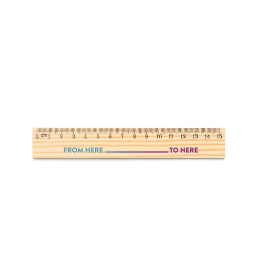 WESLEY 15. REGLA DE MADERA DE PINO CON ESCALA DE 15 CM