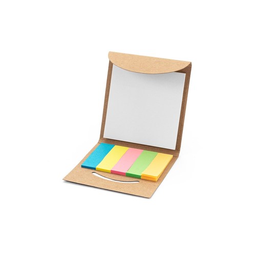 natural AINSLEY. Set de oficina 2 en 1, fabricado con papel 100% reciclado, con 6 blocs de notas adhesivas