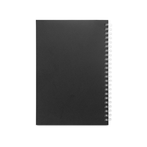 black SCHILLER. Bloc de notas A5 con tapa flexible, fabricado con papel 100% reciclado