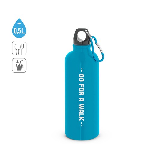 KELCE. BOTELLA DE ACERO INOXIDABLE DE PARED SIMPLE CON MOSQUETÓN DE 550 ML