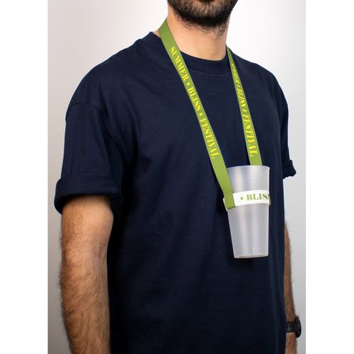 white SWINDON. Cordón de poliéster para sublimación con portavasos elástico para sublimación