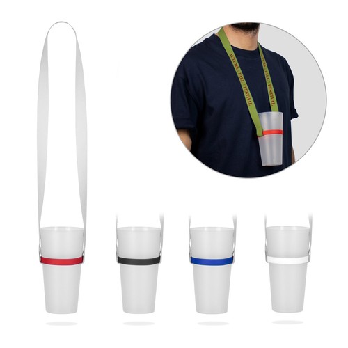 ROTHERHAM. SET LANYARD SUBLIMACIÓN LARGO II (20 MM) DUO EN POLIÉSTER RECICLADO (100% RPET) CON PORTAVASOS DE SILICONA